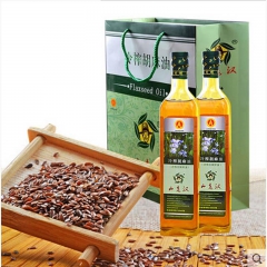 【山老汉亚麻籽油礼盒750ml*2】山西特产食用油冷榨胡麻油...