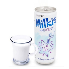 韩国乐天牛奶碳酸饮料 牛奶苏打水Milkis 250ml/听...
