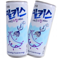 韩国进口零食饮品 乐天牛奶苏打碳酸饮料 苏打汽水250ml
