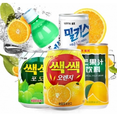韩国进口乐天果肉果汁饮料橙汁葡萄汁梨汁草莓苹果238ml*1...