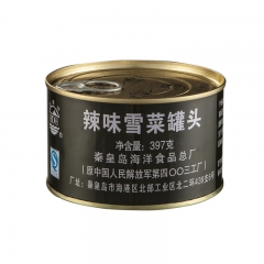 【厂家直销】北戴河辣味雪菜罐头397g*12罐/箱 户外肉罐...