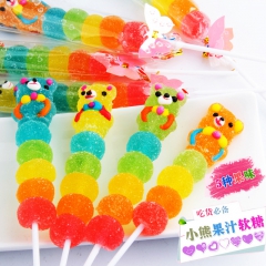 优度卡通迷你熊串串果汁软糖棒棒糖糖果零食食品30克