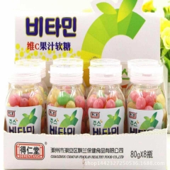 得仁堂 维C果汁软糖 水果糖 软糖 果汁糖 整盒8瓶*80g...