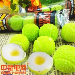 进口零食菲尼网球形泡泡糖西班牙休闲食品柠檬夹心泡泡糖20条装