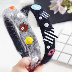 【爱阁】韩国手工貂毛兔毛发箍Line 布朗熊M巧克力豆卡通头...