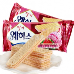 韩国原装进口零食品海太威化草莓味夹心饼干香酥威化饼干56g草...
