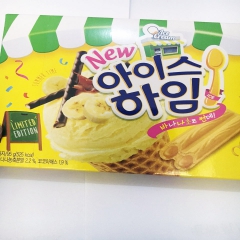 新品韩国进口饼干 Crown可拉奥香蕉榛子瓦 95g冰淇淋夹...