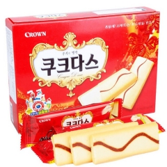 韩国进口 休闲零食品crown可拉奥蛋卷奶油咖啡夹心饼干大包...