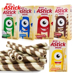 印尼进口零食品 皇冠Astick爱时乐巧克力草莓绿茶味威化卷...