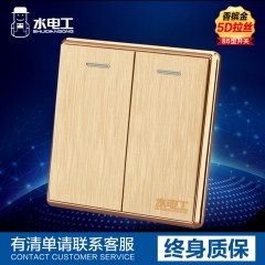 墙壁开关二开单控面板贴墙安全保护家用香槟拉丝金色混搭配套