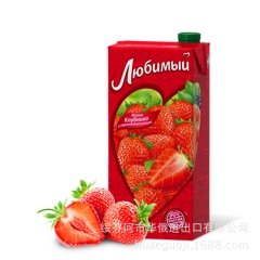 俄罗斯原装进口喜爱100%果汁果味饮料大草莓汁950ml正品...