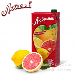 俄罗斯原装进口喜爱果汁100%纯果汁950ML红釉味果汁柚子...
