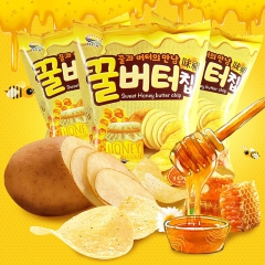 韩国进口零食品批发jiu九日r蜂蜜黄油薯片休闲零食60克*2...