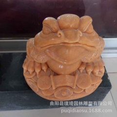 璞琦厂家直销晚霞红金蟾雕塑大理石金蟾招财石雕金蟾 可来样订制