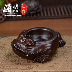红木黑檀三足金蟾 实木质烟灰缸 木雕工艺品摆件
