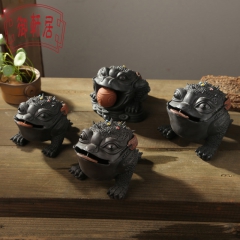 御轩居手工紫砂茶宠 迷你可养金蟾 茶玩摆件招财精品原矿紫砂茶...