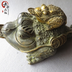 批发铜器开光风水纯铜摆件动物工艺品家居摆设礼品铜器镏金双金蟾