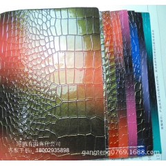 渐变色双色PU 鳄鱼纹亮面水晶 珠光鳄鱼 皮革箱包深浅色彩虹...
