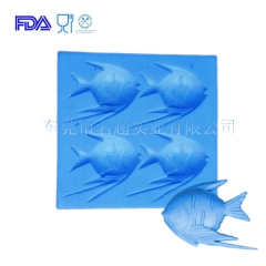 糖艺模具 MHC-F269 4连条纹神仙鱼 硅胶糖艺盘饰工具...