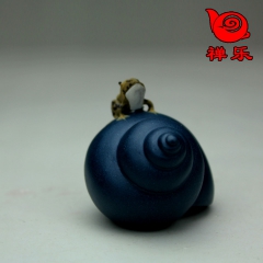 【禅乐】宜兴紫砂壶紫砂茶宠茶玩摆件 墨绿泥喷水小田螺 做工精...