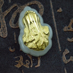 玉合缘珠宝 999足金镶玉大白菜 黄金吊坠 天然和田玉百财挂...
