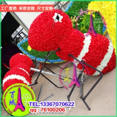 厂家直销 绢花动物造型蚂蚁 钢架结构仿真玫瑰排花造型 支持定...