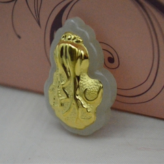 诚德珠宝 999足金 金镶玉大白菜 黄金吊坠 天然和田玉