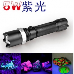 5W 双核芯 大功率紫光手电筒 UV紫外线 紫光灯  荧光检...