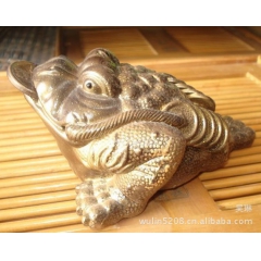 紫砂茶宠 手工金蟾 三足金钱蟾蜍 精品茶道配件 招财摆件中号
