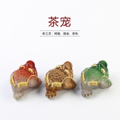 精品树脂蟾蜍 茶具配件 茶宠摆件 三足树脂变色金蟾功夫茶小饰...