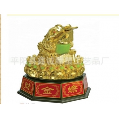 【厂家直销】树脂工艺品 中 母子金蟾 夜光金 招财金蟾 蟾蜍