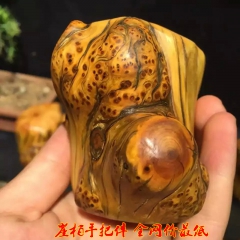 天然崖柏木 手把件 木质工艺品 金蟾蜍 招财 手玩件