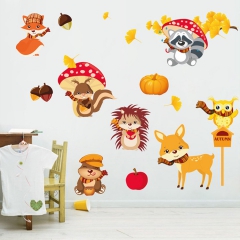可爱小松鼠猫头鹰梅花鹿 动物儿童墙贴纸托儿所温馨布置壁画D9...