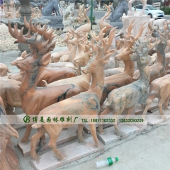 厂家直销晚霞红石鹿 梅花鹿 石雕山羊 三口之家鹿 园林工艺雕...