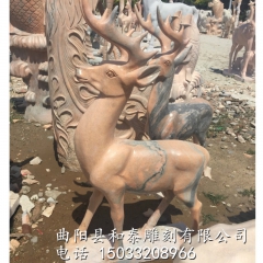 厂家供应石雕动物 晚霞红汉白玉小鹿 梅花鹿 母子鹿 园林动物...
