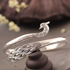 设计师款国风传统990纯银女饰品（孔雀手镯）正品925银饰批...