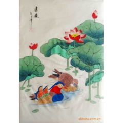 绢画26*38cm装饰画北京厂家供应荷花鸳鸯