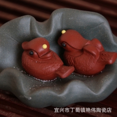 厂家直销紫砂茶宠 荷叶鸳鸯 雕塑 摆件 工艺品 来样定做 批...