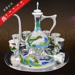 纯银工艺品.纯银制品.纯银酒具.高工艺景泰蓝百花图酒具-鸳鸯