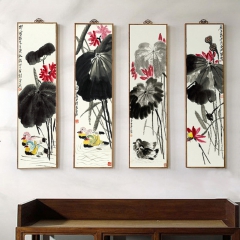 齐白石作品荷塘鸳鸯 现代国画风格 可制定竖幅装饰图画批发