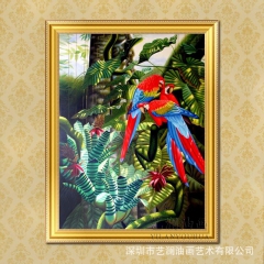 艺澜纯手绘油画 枝头鹦鹉 东南亚风格客厅玄关家居挂画艺术品D...