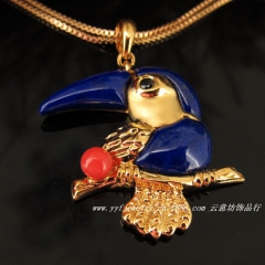 天然阿富汗青金石 无白微金 精镶大嘴鹦鹉  纯银厚镀18k真...