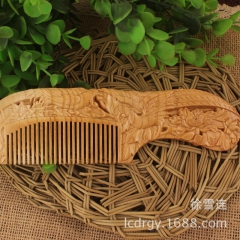 厂家生产批发精品桃木雕花梳子 牡丹锦鸡 双面雕刻厂家直销木质...