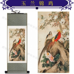 玉兰锦鸡 丝绸画真丝画织锦画国画客厅挂画装饰画批零 送礼礼品