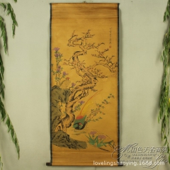 国画仿古名人花鸟唐卡长卷中堂画文革壁画办公装饰 大尾巴锦鸡