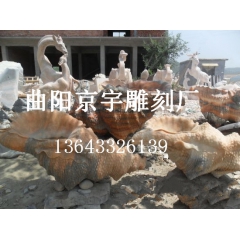供应各类海洋生物石雕 晚霞红石雕海螺 喷水海螺 海螺喷泉雕刻