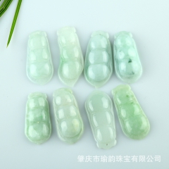 瑜韵珠宝天然翡翠a货玉四季豆吊坠 冰糯种玉连中三元福豆玉坠玉...