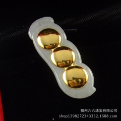 金镶玉 天然 A货翡翠 千足金 四季豆